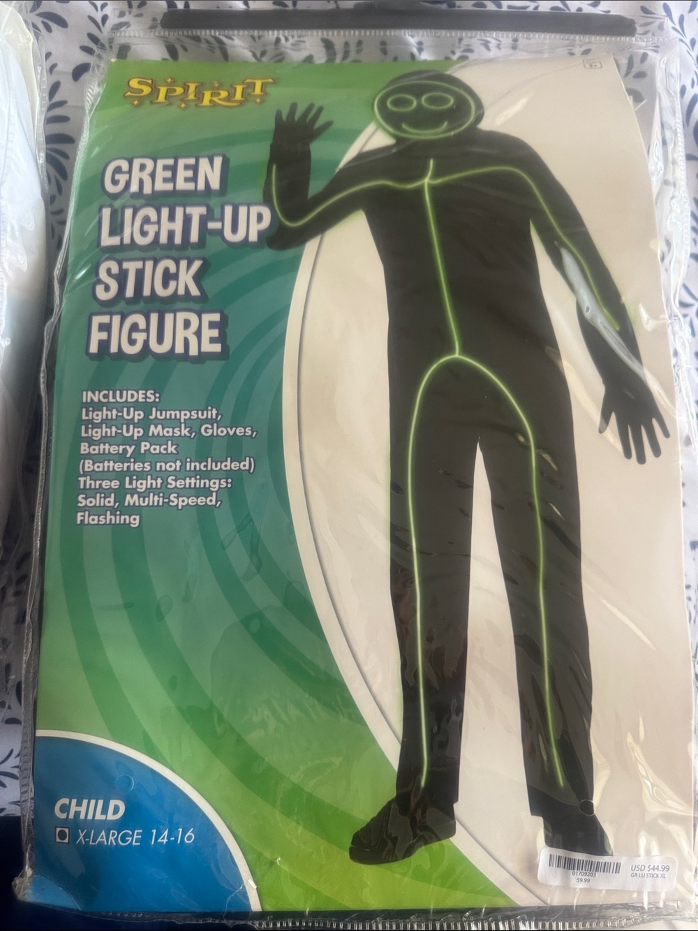 Spirit Halloween Green Light-Up Stick Figure Kids Costume - Child xl
